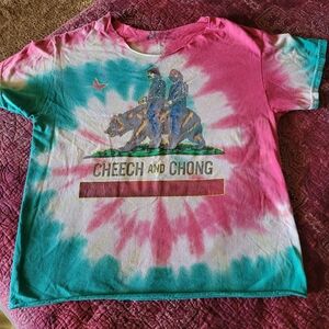 Cheech and Chong tie dye short sleeve raw hem neck tshirt distressed size M